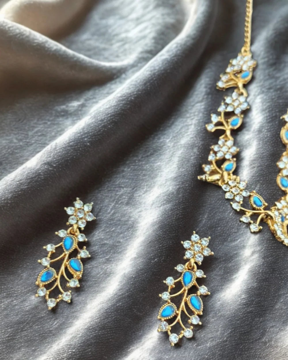 Midnight Blue and Gold Necklace and Earrings