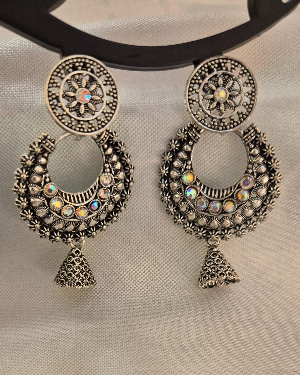 Silver Dust oxidised Jhumka Earrings