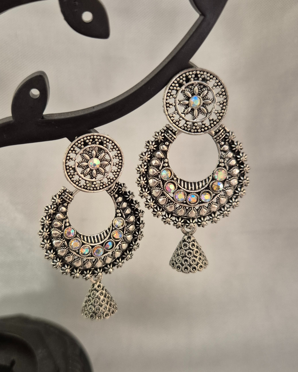 Silver Dust oxidised Jhumka Earrings