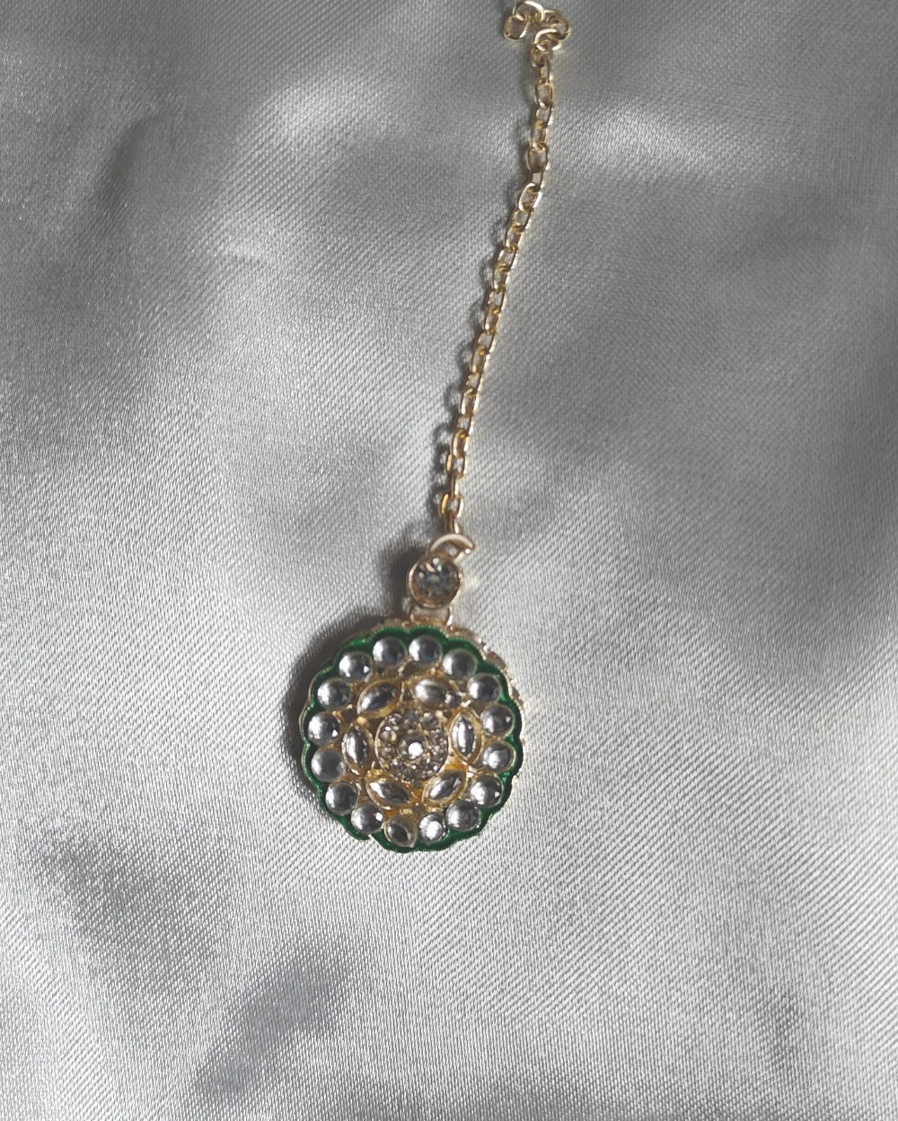 An Indian Ethnic White and Green choker Set