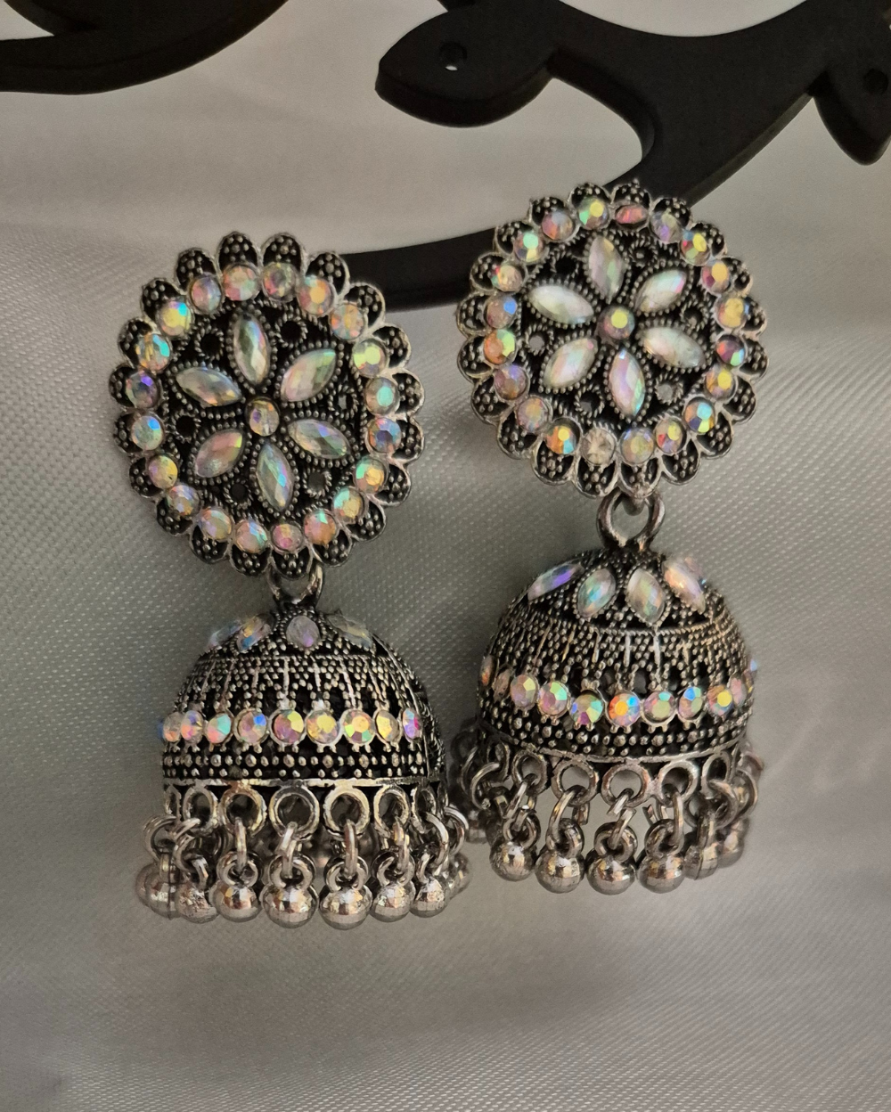 Bell Shaped Oxidised Jhumka Earrings