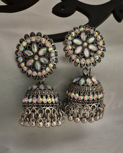 Bell Shaped Oxidised Jhumka Earrings