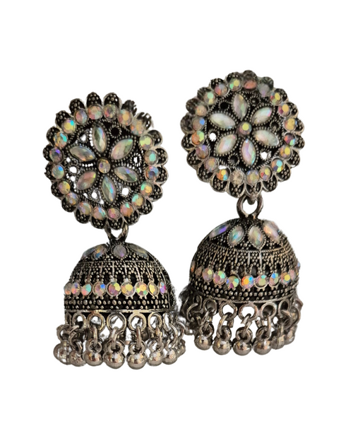 Bell Shaped Oxidised Jhumka Earrings