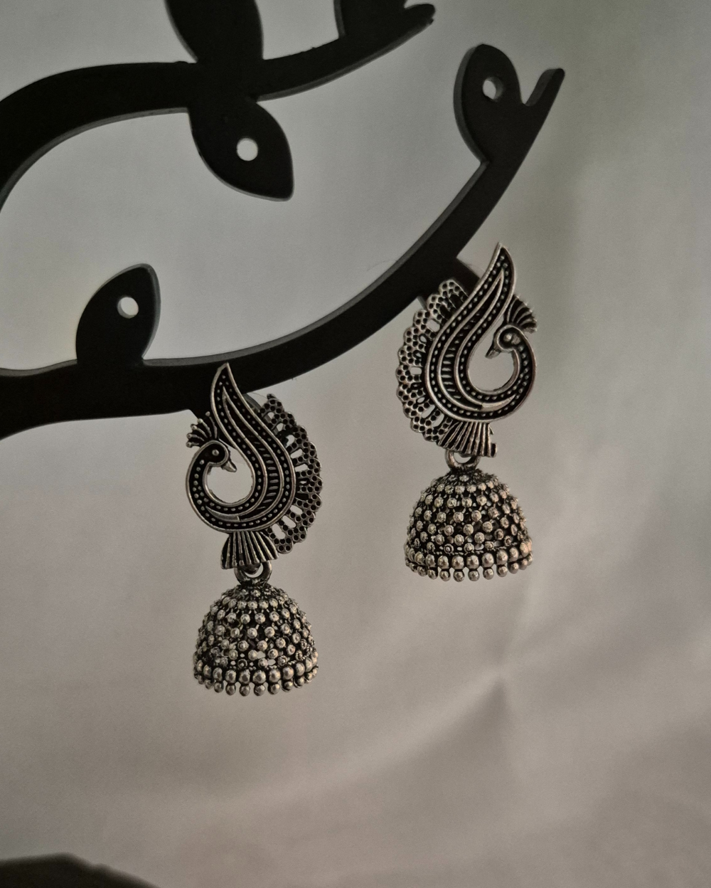 Peacock Shaped Oxidised Earrings