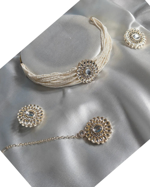 An Indian Ethnic White choker Set