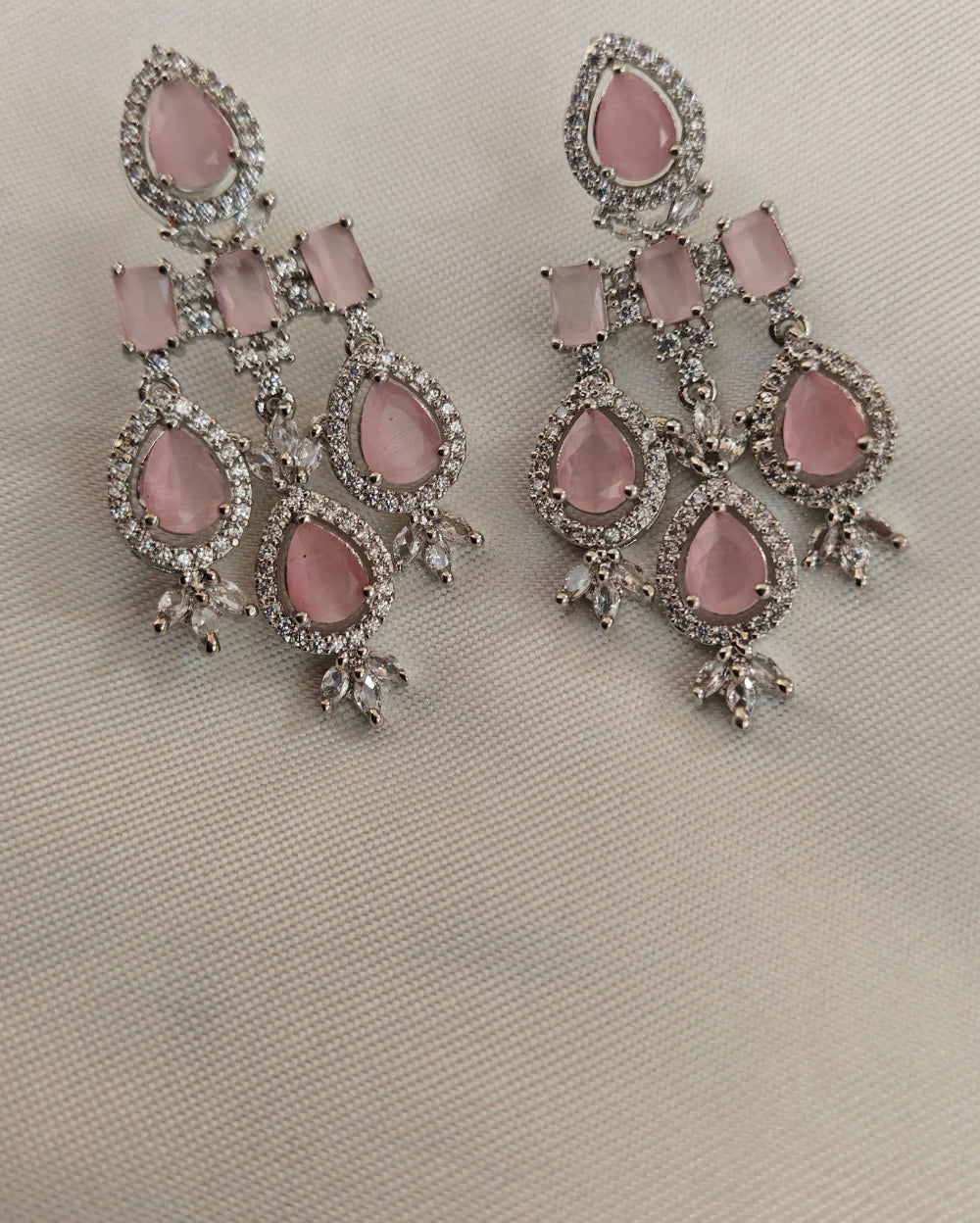 Luxe Light Silver and Pink AD Earrings