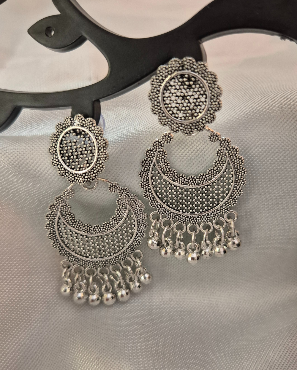 Silver Oxidised Chand Baliyan