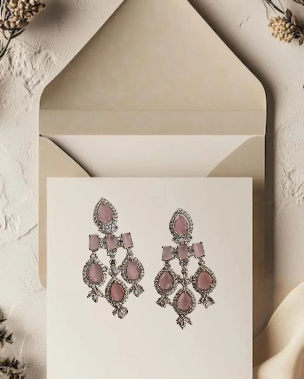 Luxe Light Silver and Pink AD Earrings