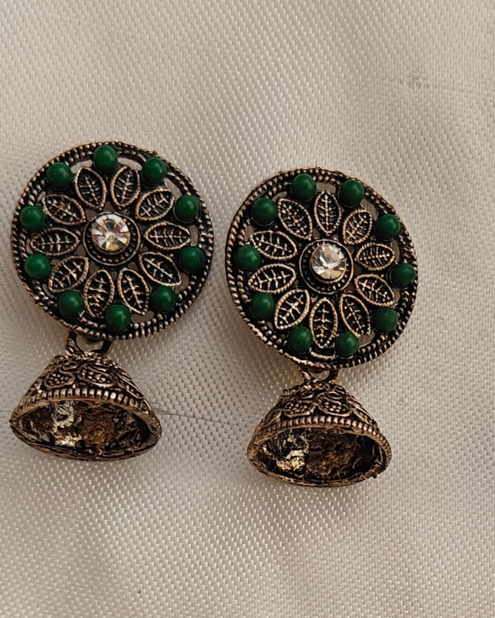 Green Beads Oxidised Earrings