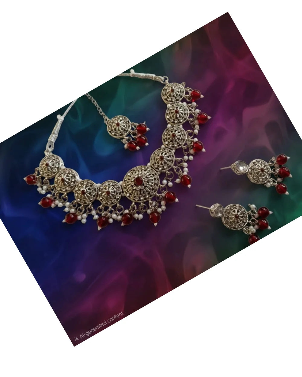 Silver n Red Necklace Set