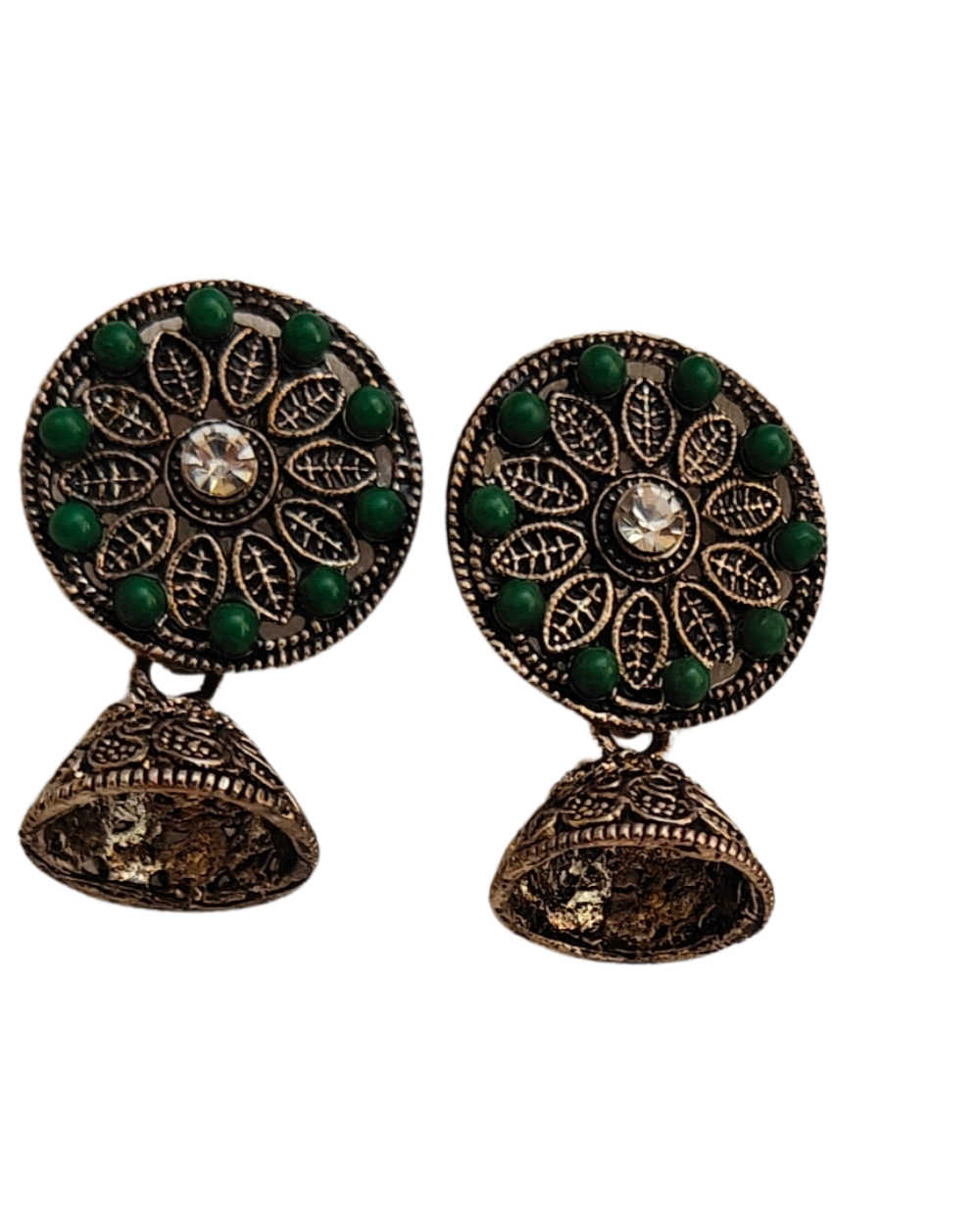 Green Beads Oxidised Earrings