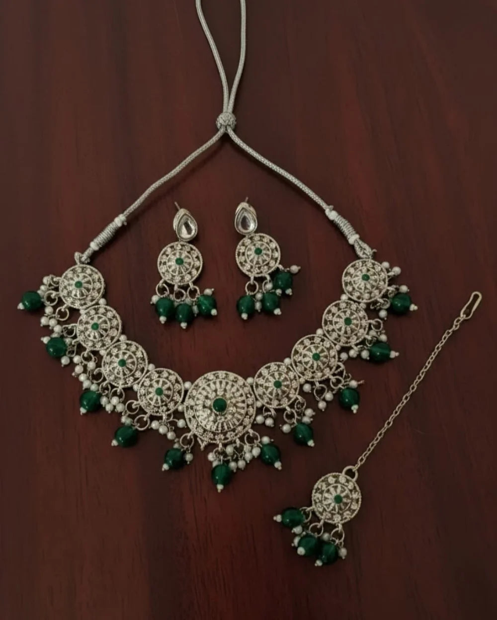 Silver n Emerald Green Necklace set