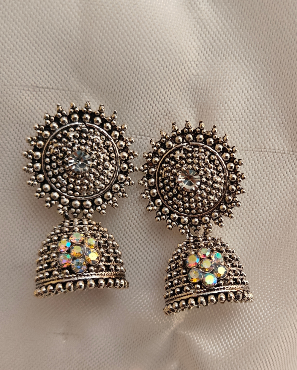 Crystal Accent Silver Oxidised Earrings