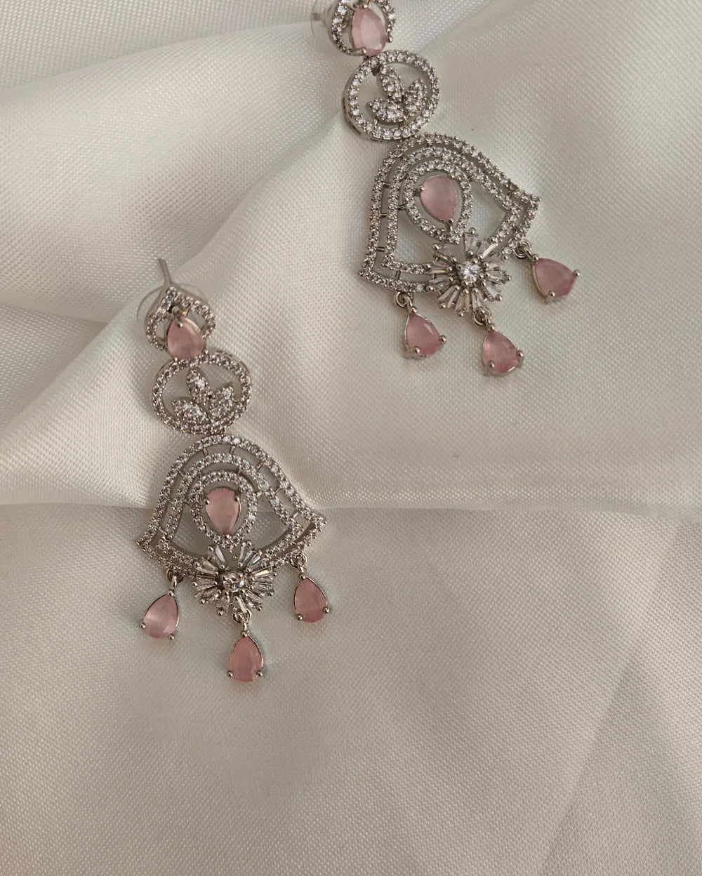 Elite Sparkle Silver and Pink AD Earrings