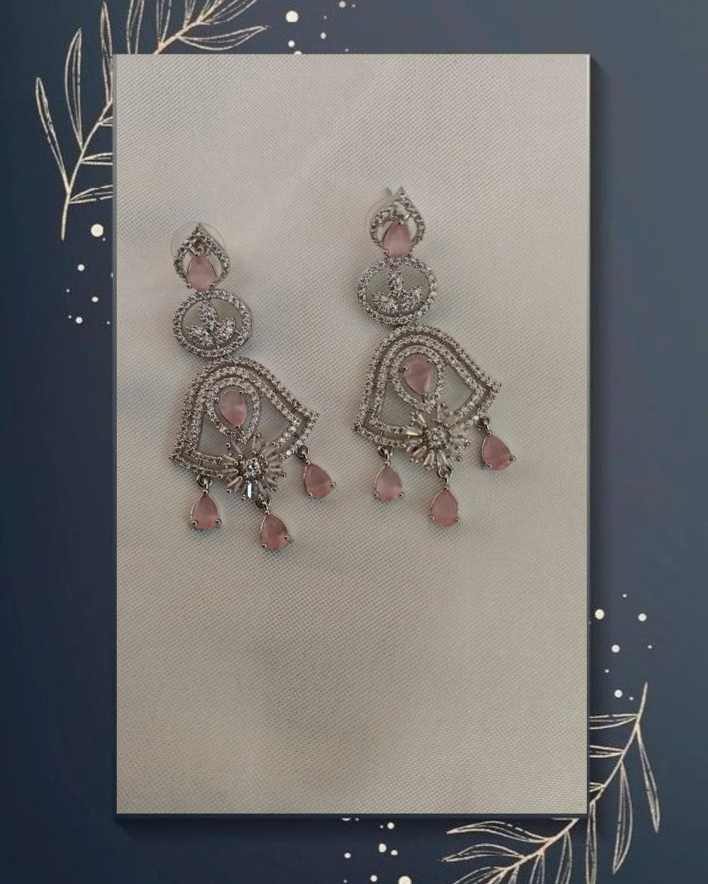 Elite Sparkle Silver and Pink AD Earrings