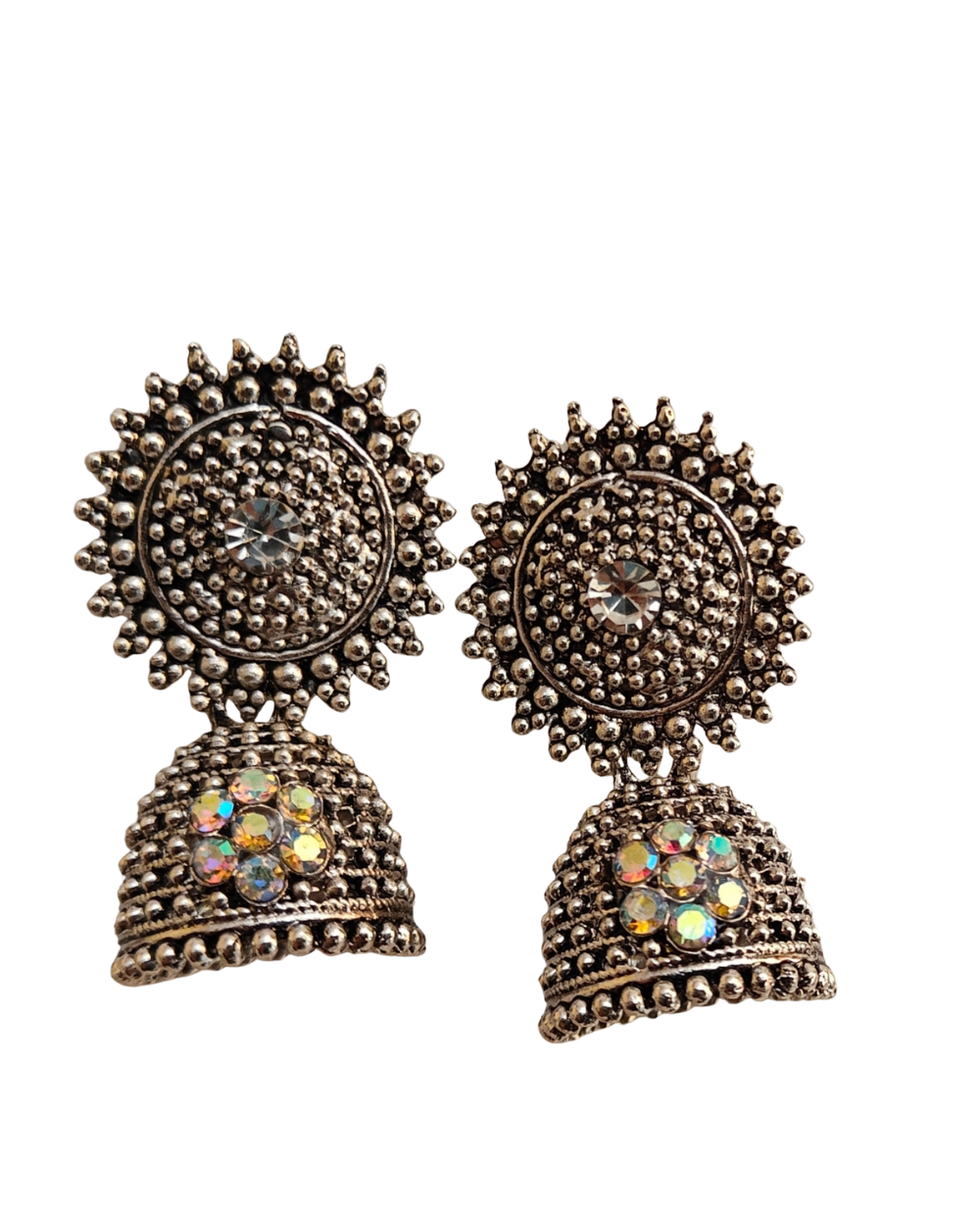 Crystal Accent Silver Oxidised Earrings