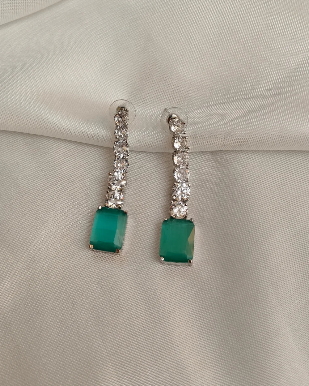 Bold Bling Silver and Green AD Earrings