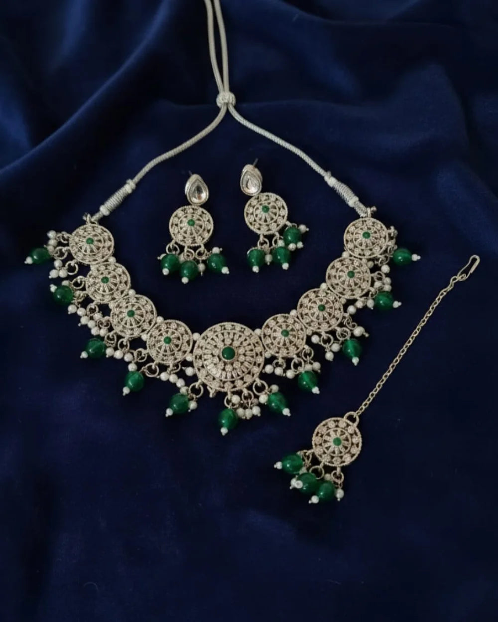 Silver n Emerald Green Necklace set