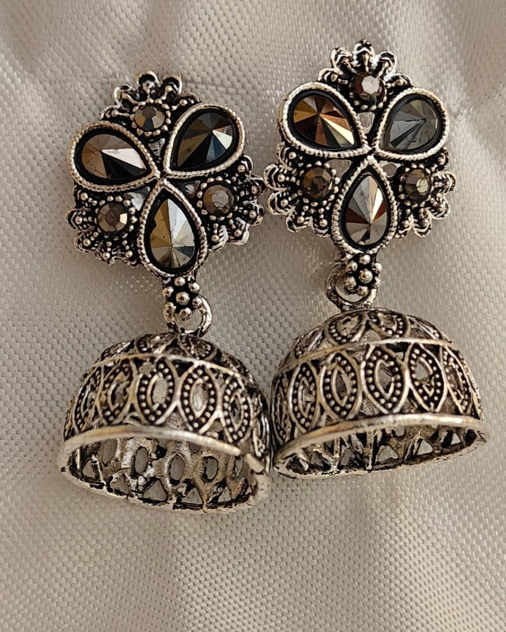 Elegant Floral Shaped Oxidised Jhumka Earrings