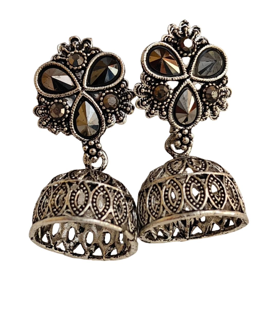 Elegant Floral Shaped Oxidised Jhumka Earrings