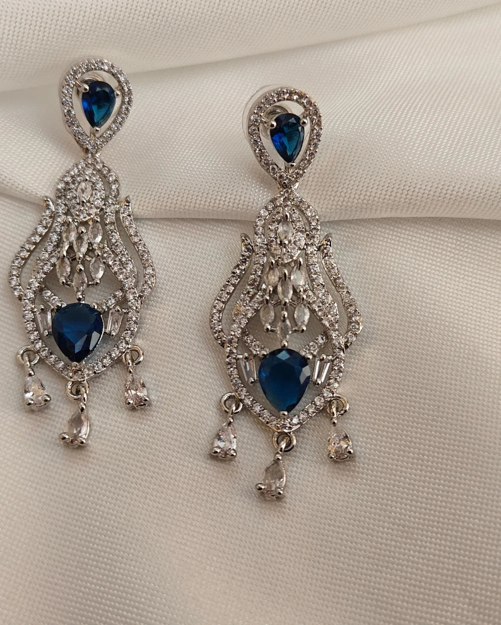 Diva Dazzle Silver and Blue AD Earrings