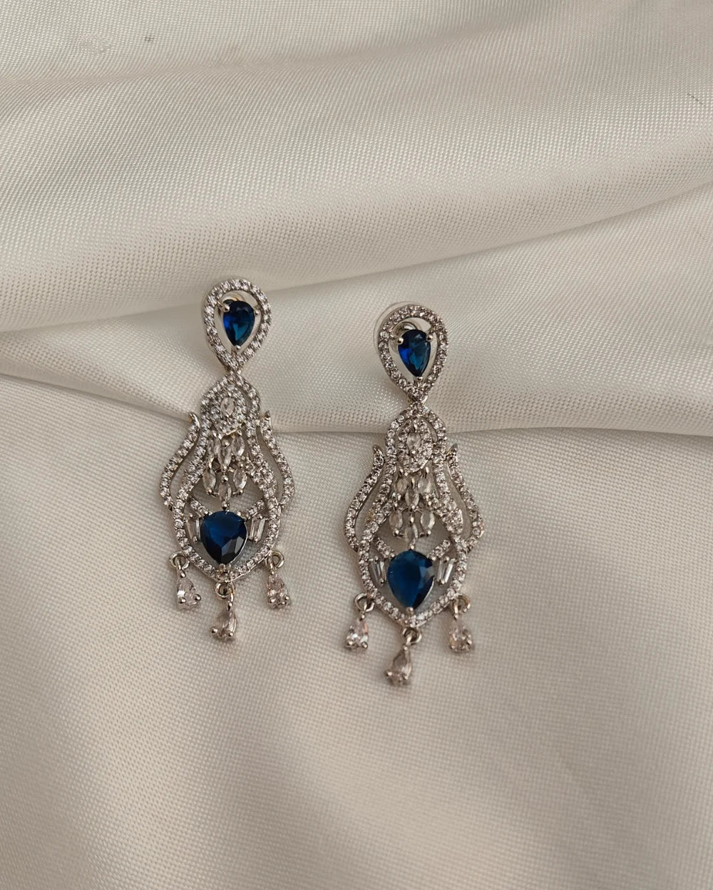 Diva Dazzle Silver and Blue AD Earrings