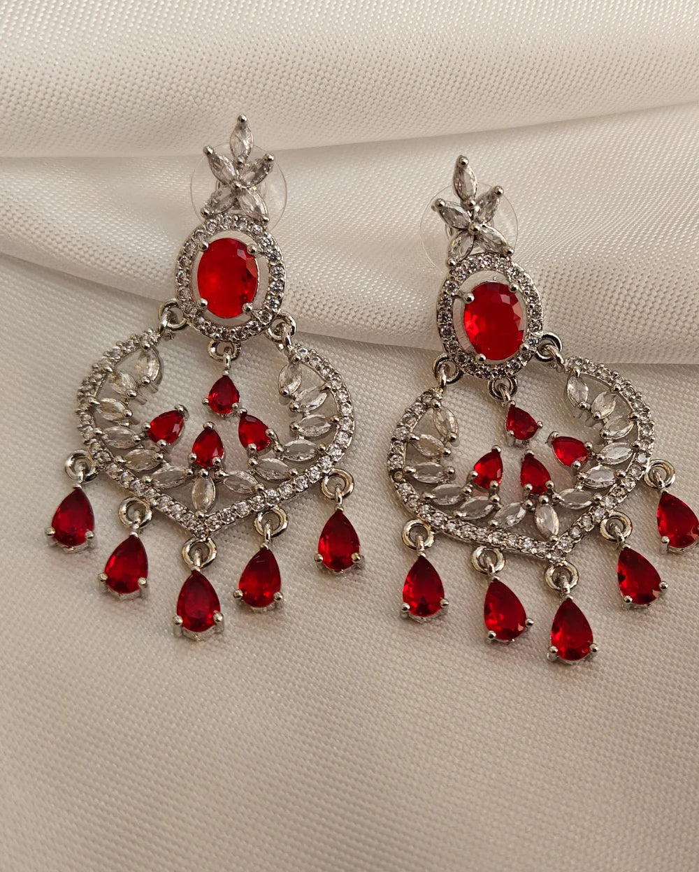 Dazzle Twins Silver and Red AD Earrings