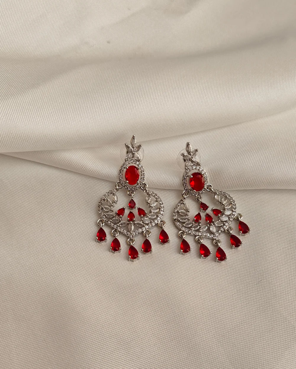 Dazzle Twins Silver and Red AD Earrings