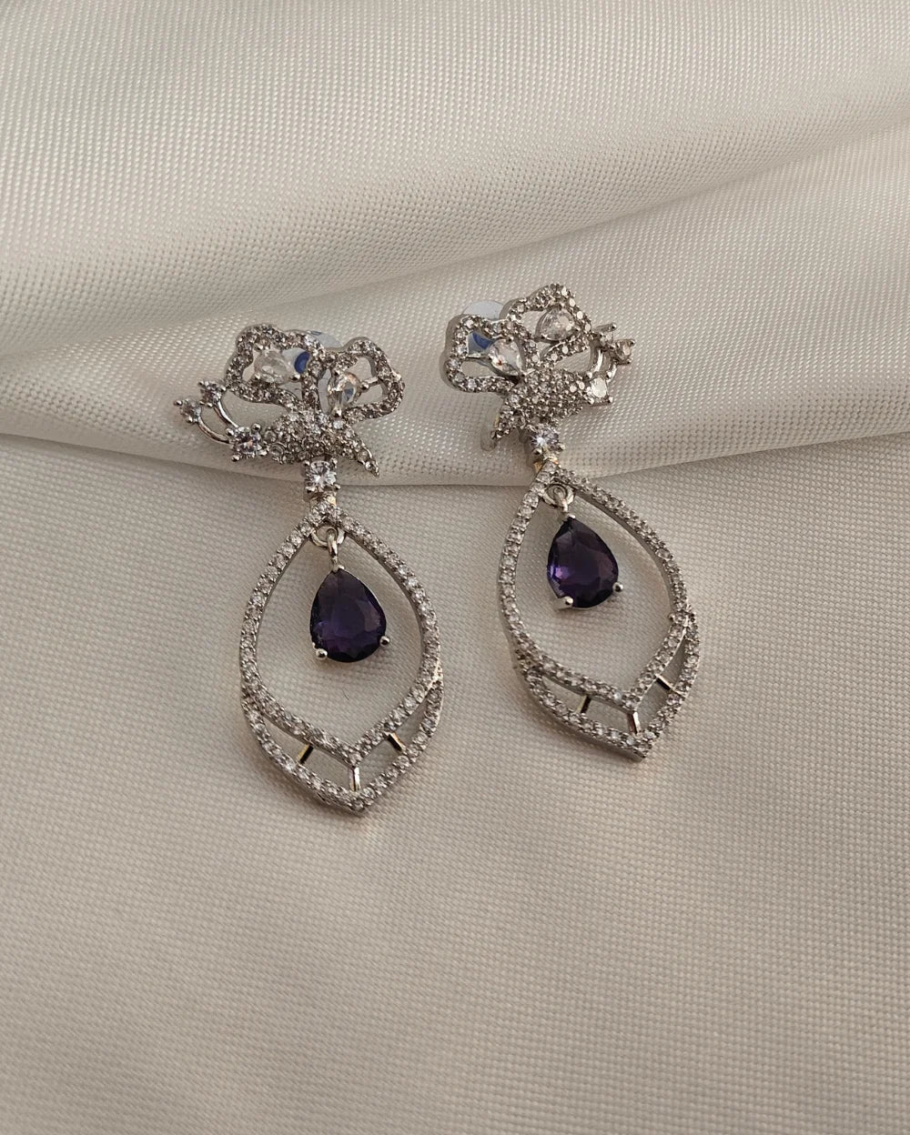 Sparkle Drop Silver and Blue AD Earrings