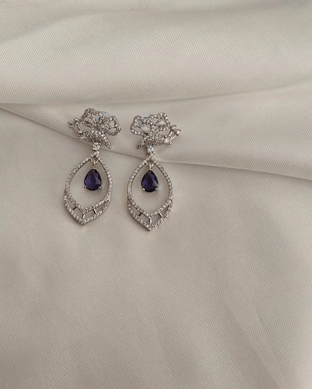 Sparkle Drop Silver and Blue AD Earrings