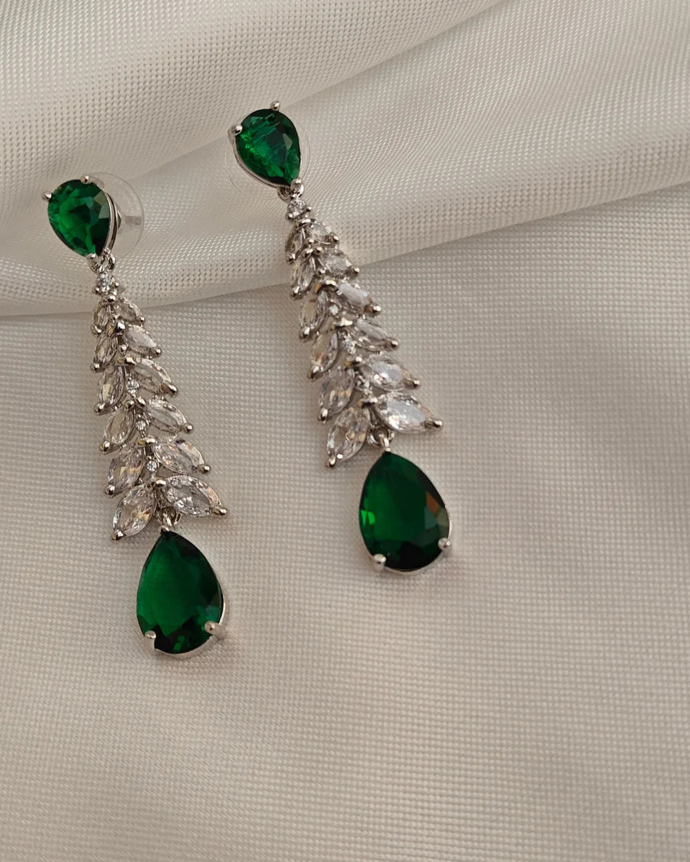 Crystal Bloom Silver and Green Earrings
