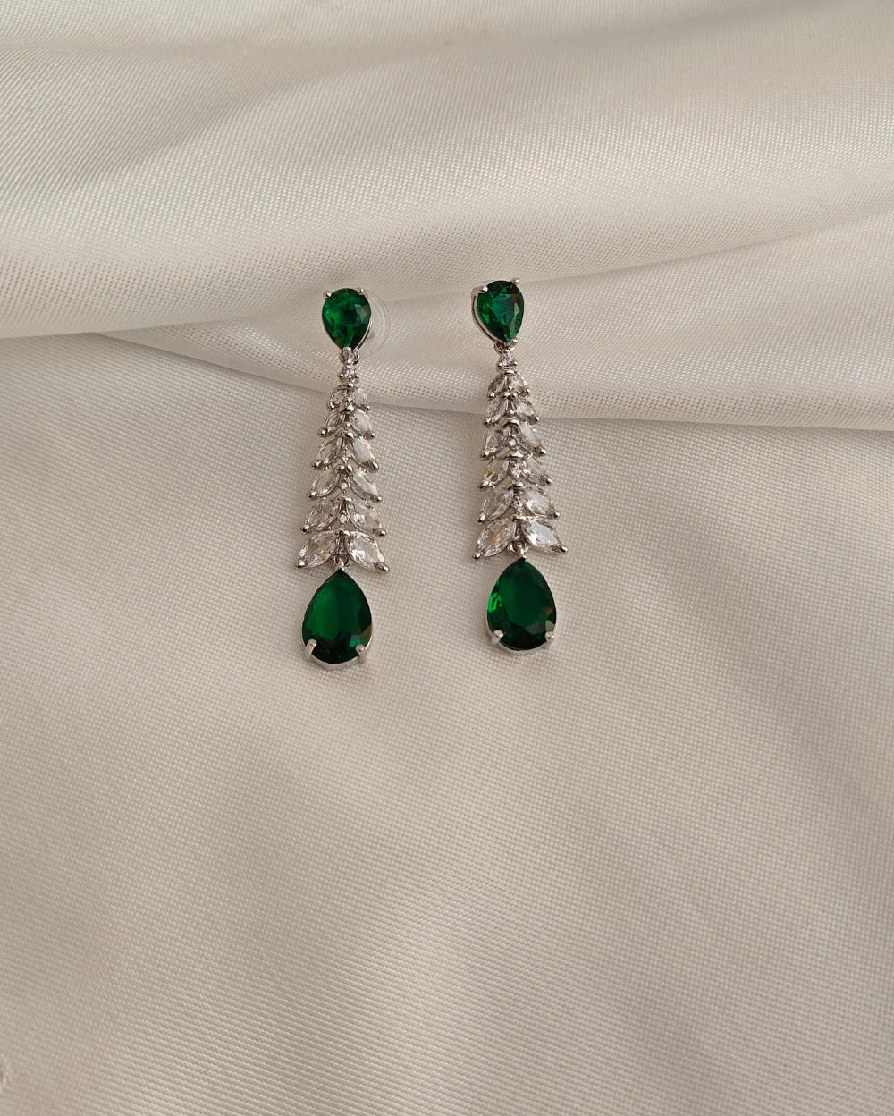 Crystal Bloom Silver and Green Earrings