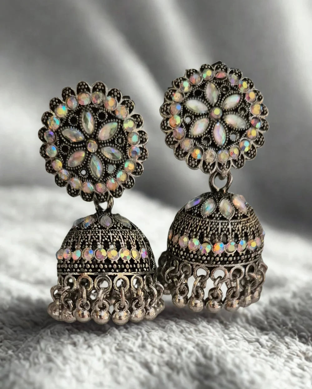 Bell Shaped Oxidised Jhumka Earrings