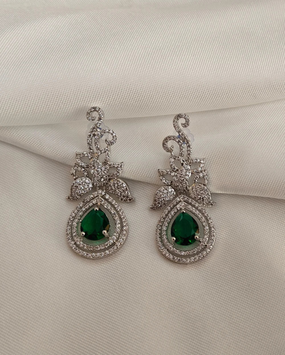 Stone Spark Silver and Green AD Earrings
