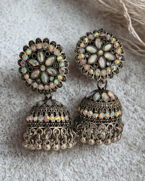 Bell Shaped Oxidised Jhumka Earrings
