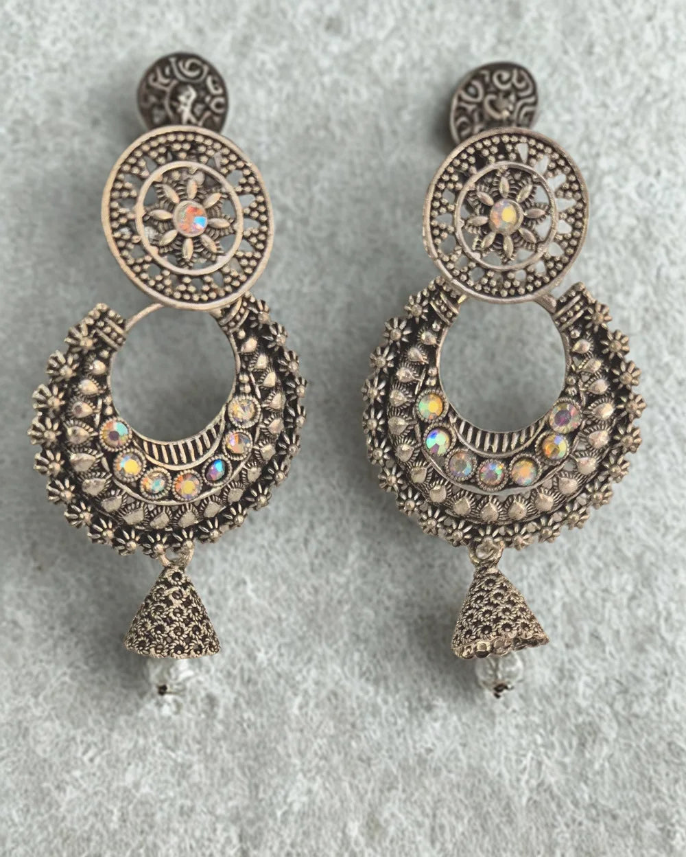 Silver Dust oxidised Jhumka Earrings