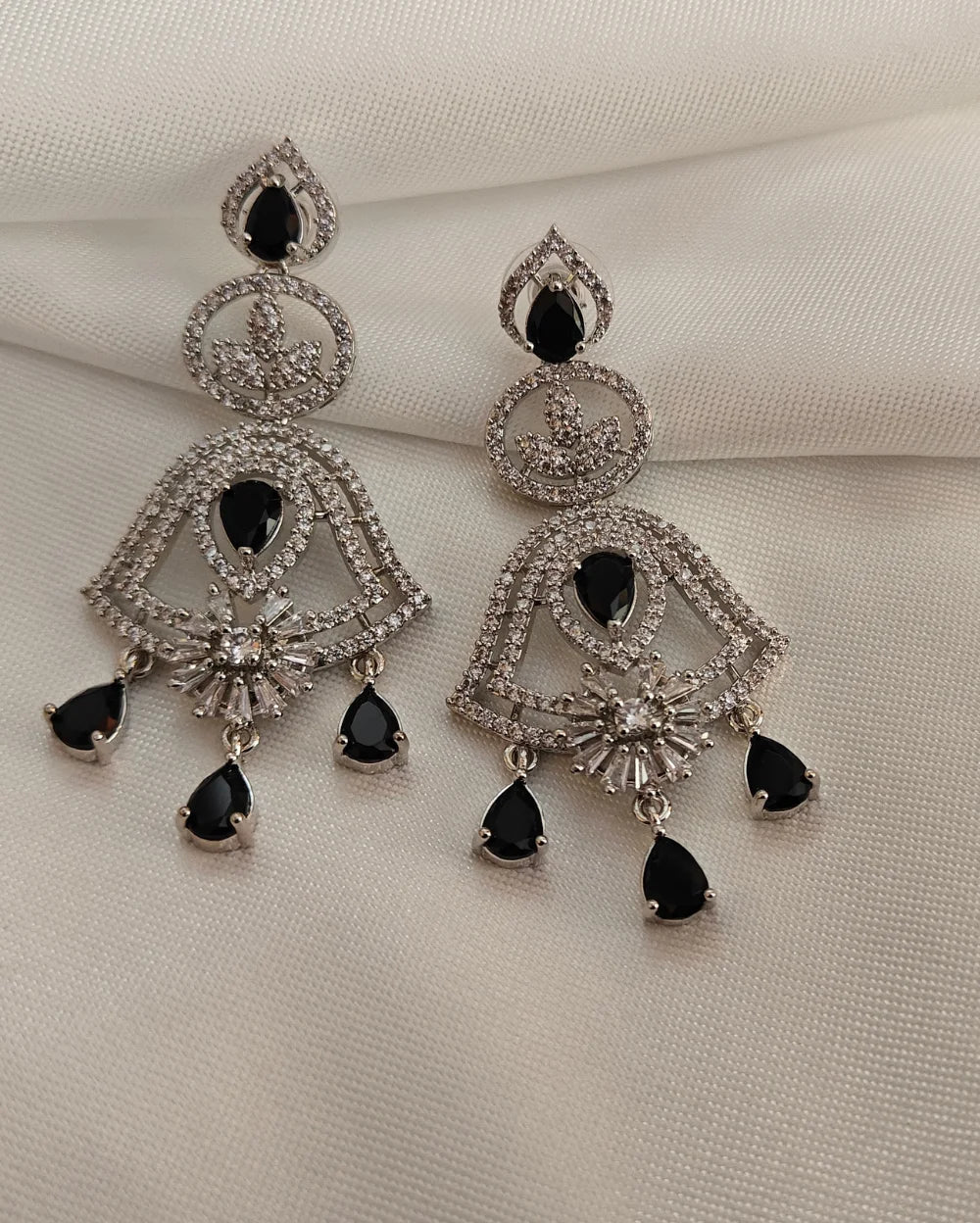 Majestic Glow Silver and Black AD Earrings