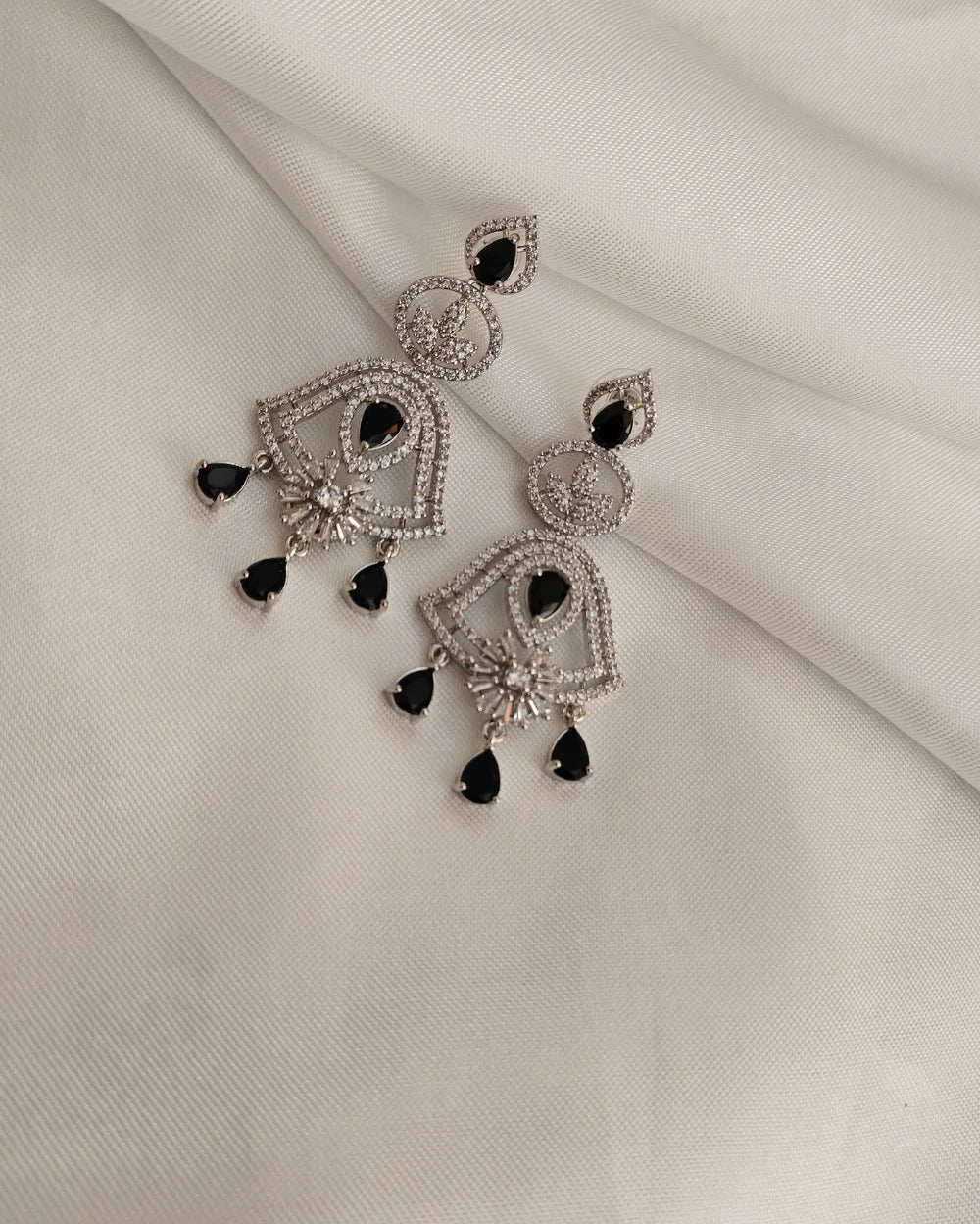 Majestic Glow Silver and Black AD Earrings