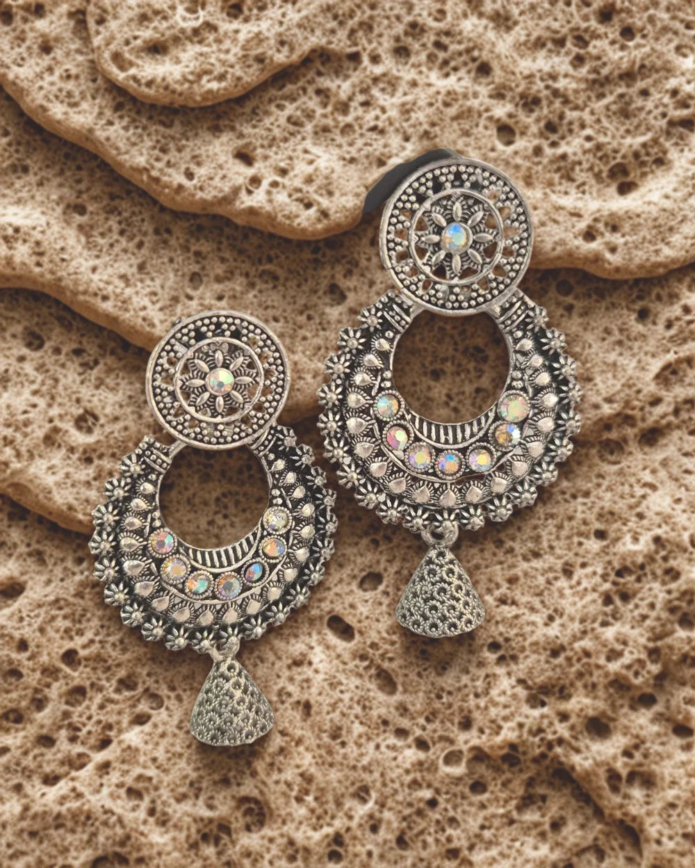 Silver Dust oxidised Jhumka Earrings