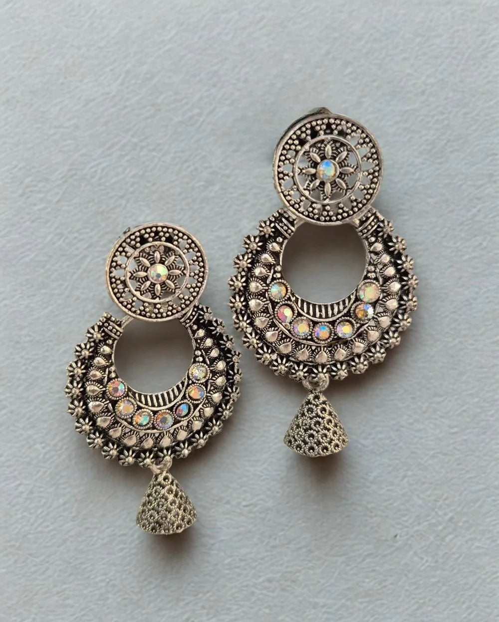 Silver Dust oxidised Jhumka Earrings