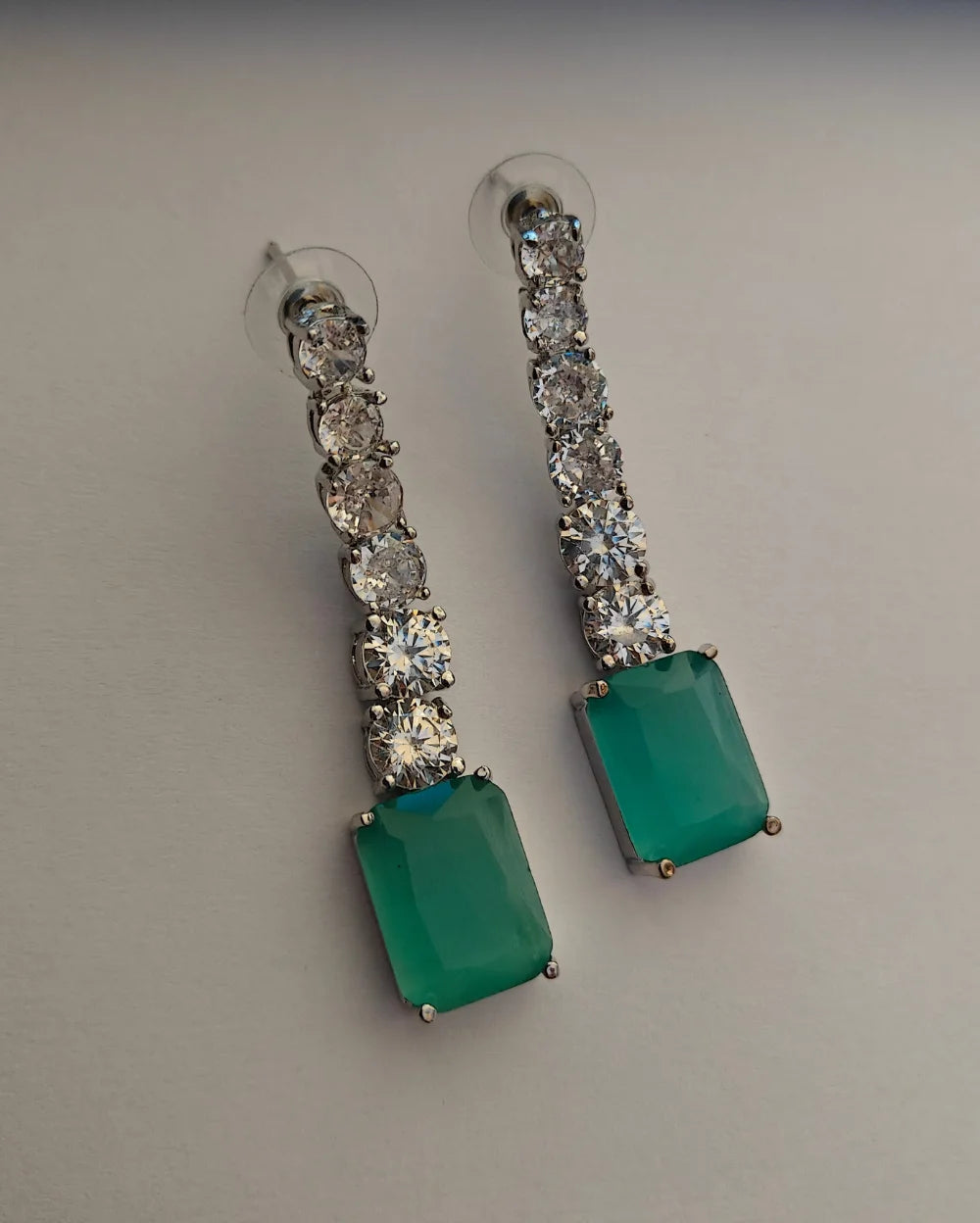 Bold Bling Silver and Green AD Earrings