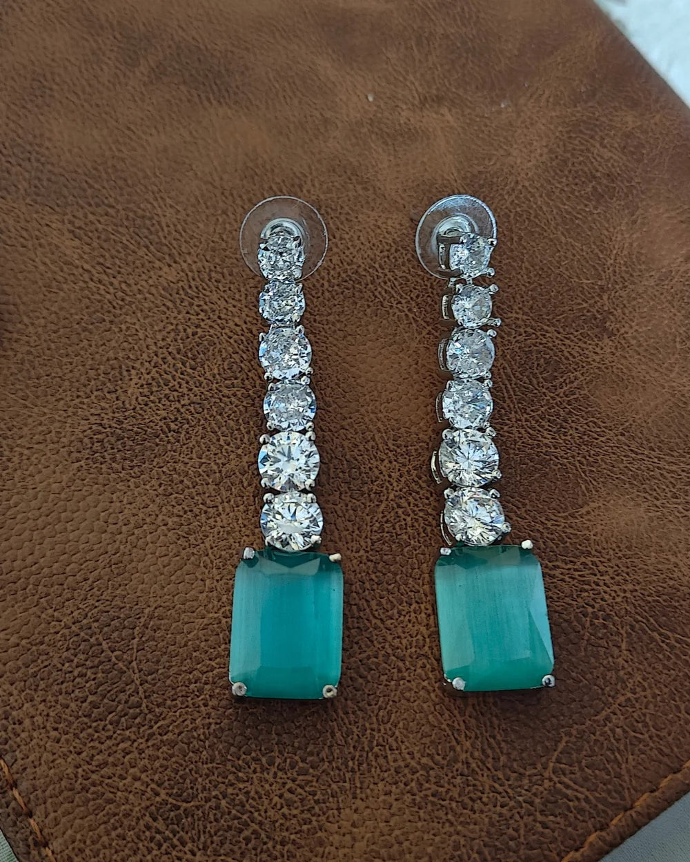 Bold Bling Silver and Green AD Earrings