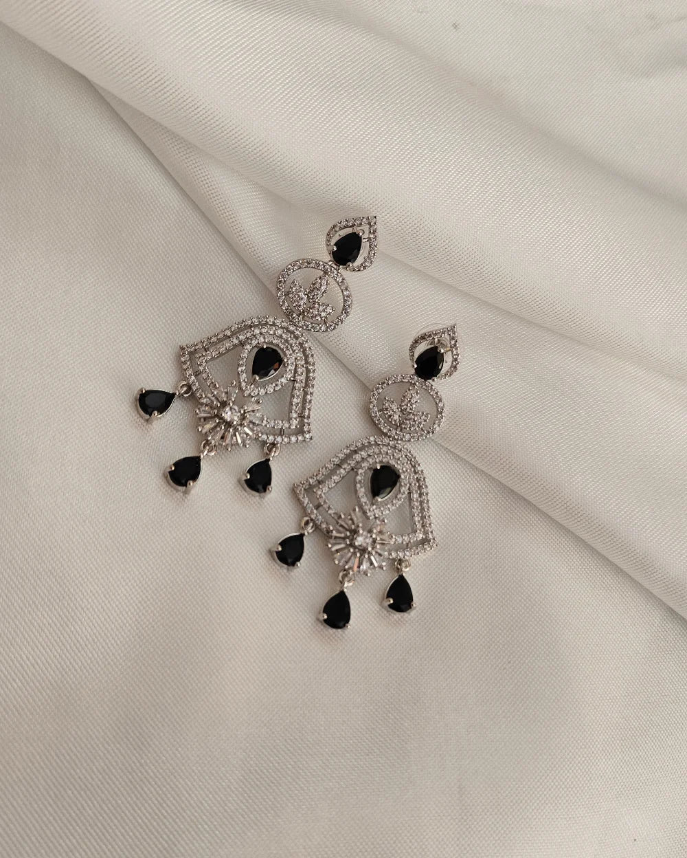 Majestic Glow Silver and Black AD Earrings