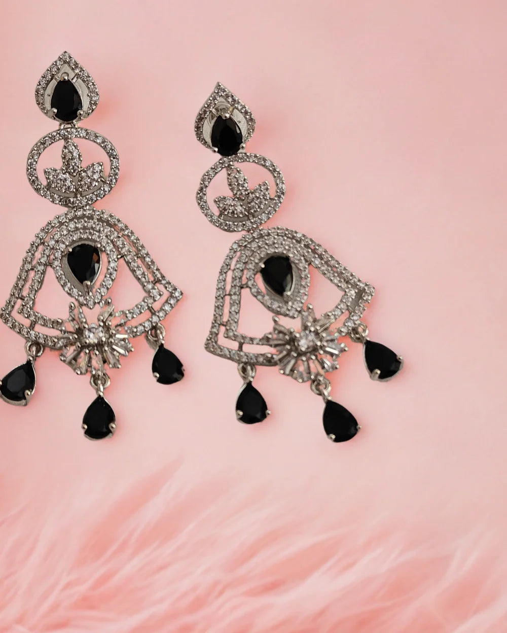 Majestic Glow Silver and Black AD Earrings