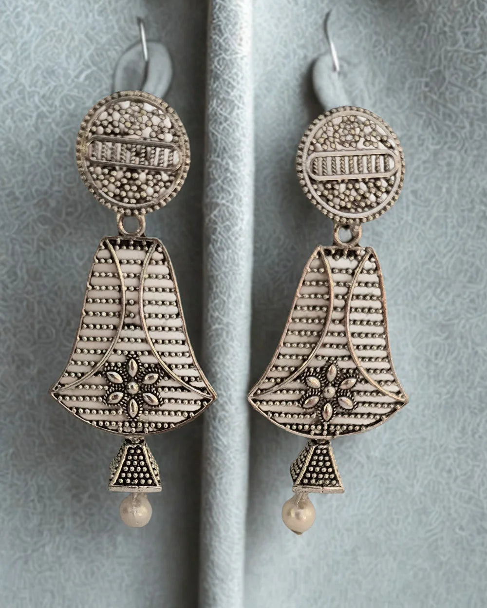Intricate Oxidised Earrings with Pearl Beads