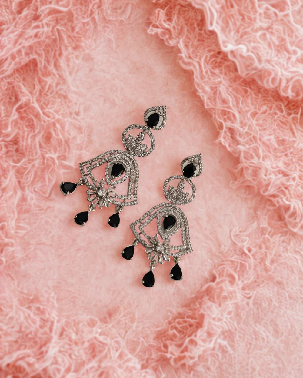 Majestic Glow Silver and Black AD Earrings