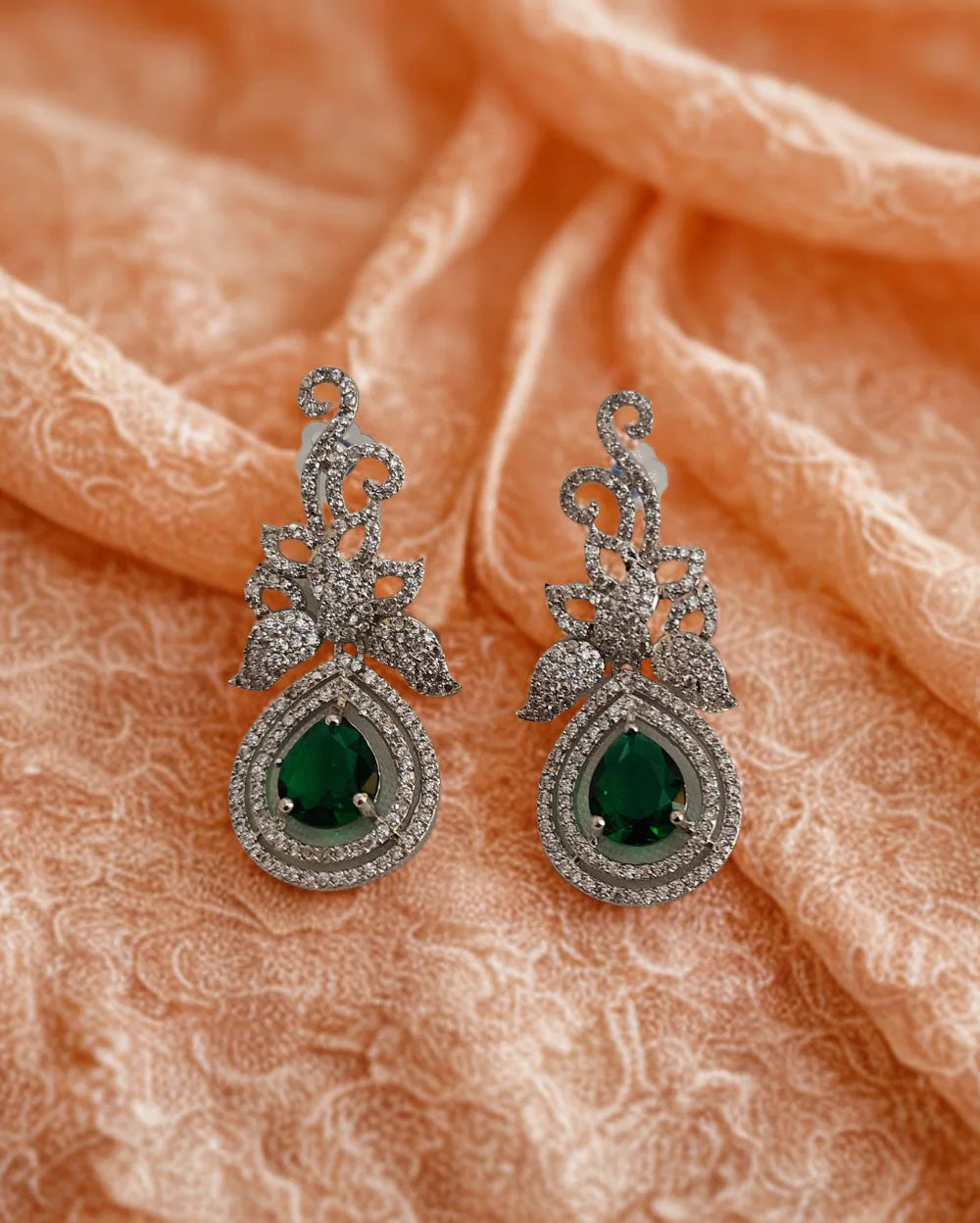 Stone Spark Silver and Green AD Earrings