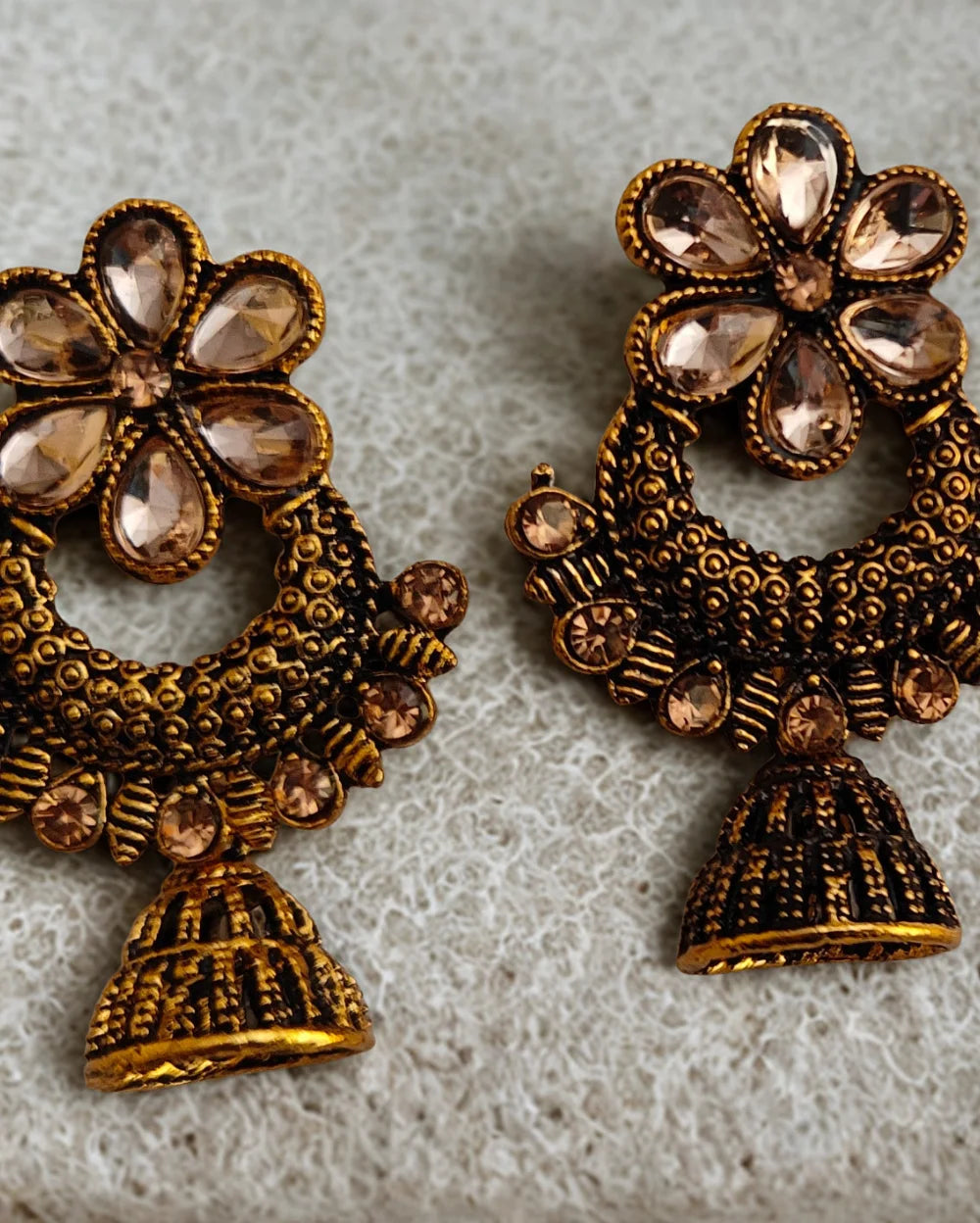 Timeless Gold Oxidised Indian jhumka earrings