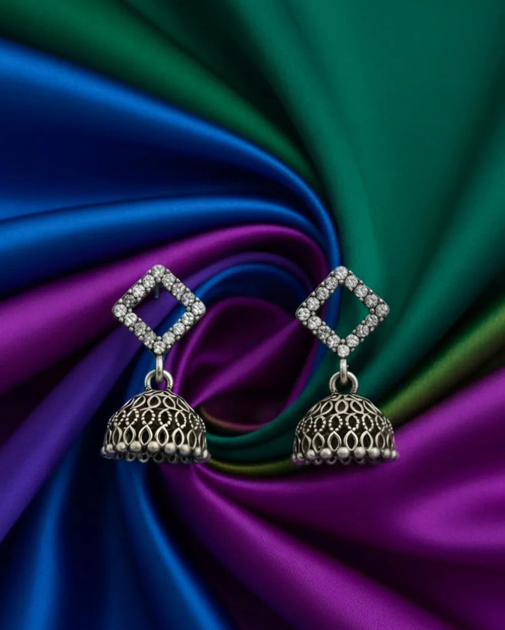 Ornate Indian Oxidised Jhumkas