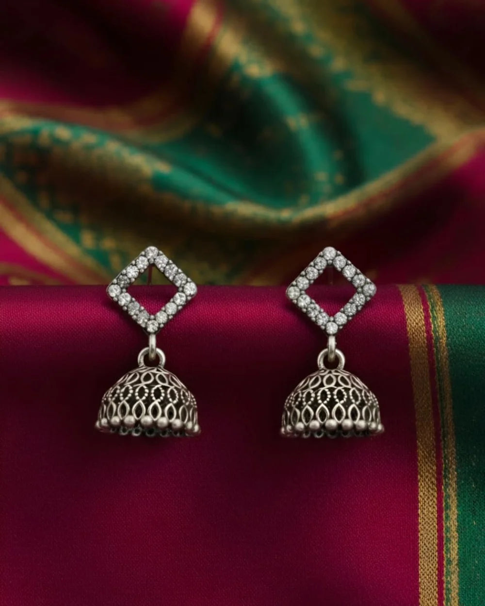 Ornate Indian Oxidised Jhumkas